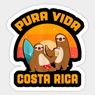 Pura Vida Costa Rica Sloth Surfing Sleepy Summer Vacation Sticker